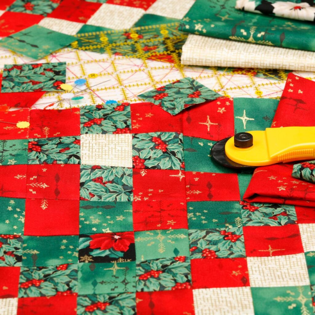 Christmas fabric and quilt.